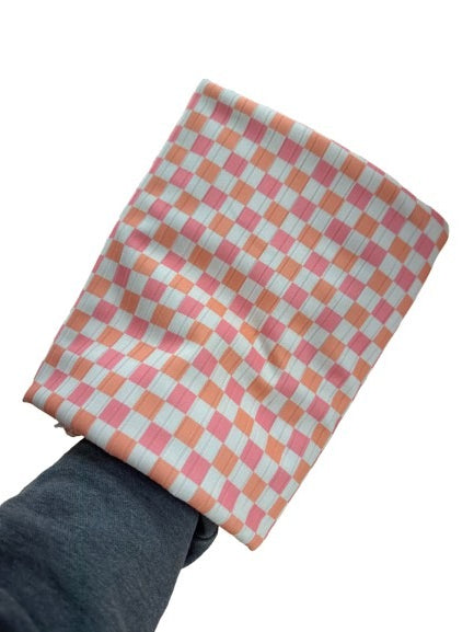 Pink_Orange Checkers- Brushed Rib