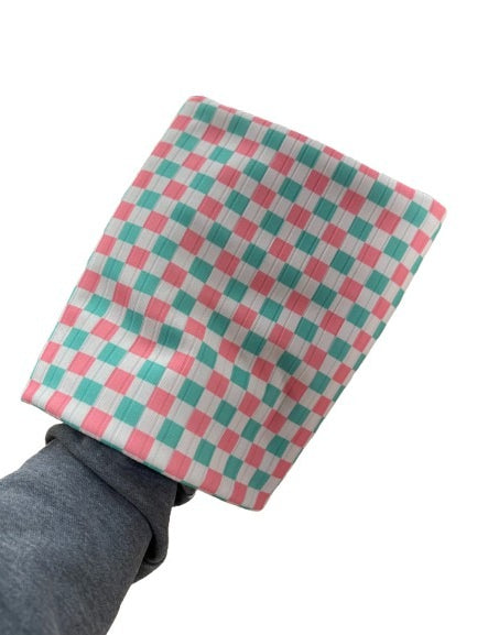 Pink_Green Checkers- Brushed Rib